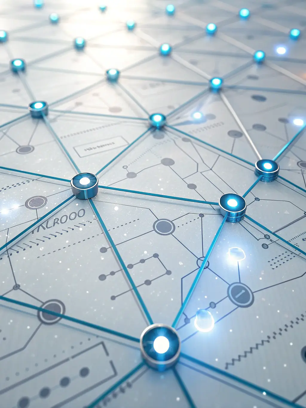 An abstract visualization of neural networks and robotic automation interacting within a digital environment, symbolizing Ruhani Implex's AI and Automation Solutions.