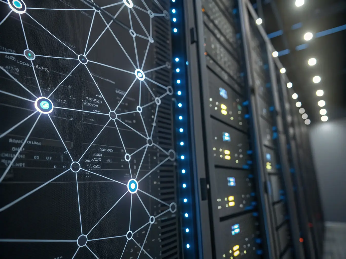 An abstract visualization of neural networks and robotic automation interacting within a digital environment, symbolizing AI and Automation Solutions.