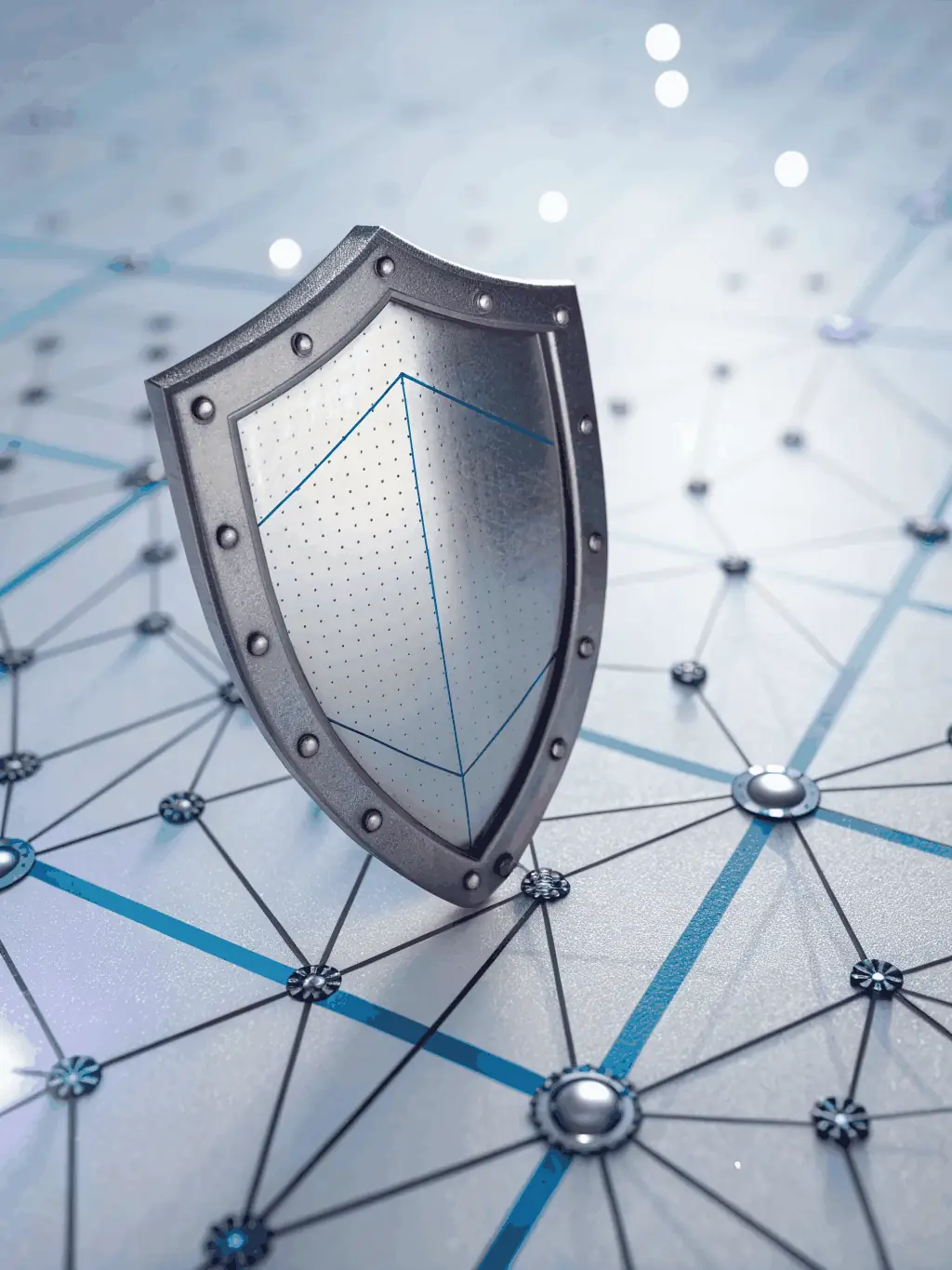 A digital shield with multiple layers of protection, symbolizing Ruhani Implex's cybersecurity services.